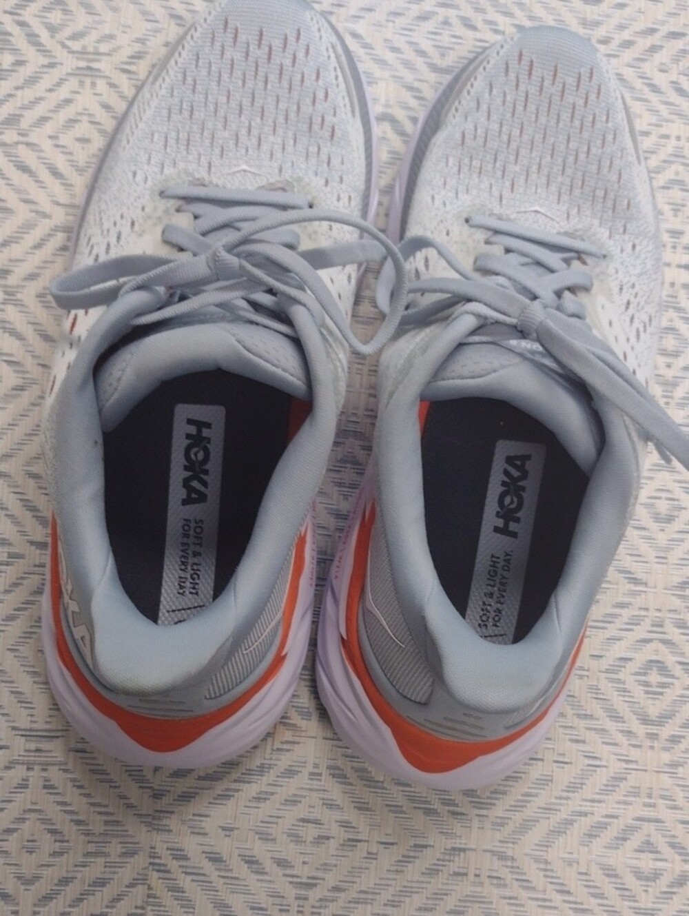 Hoka One One Clifton 8 Light Gray and Coral Athletic Shoe . - Picture 10 of 16